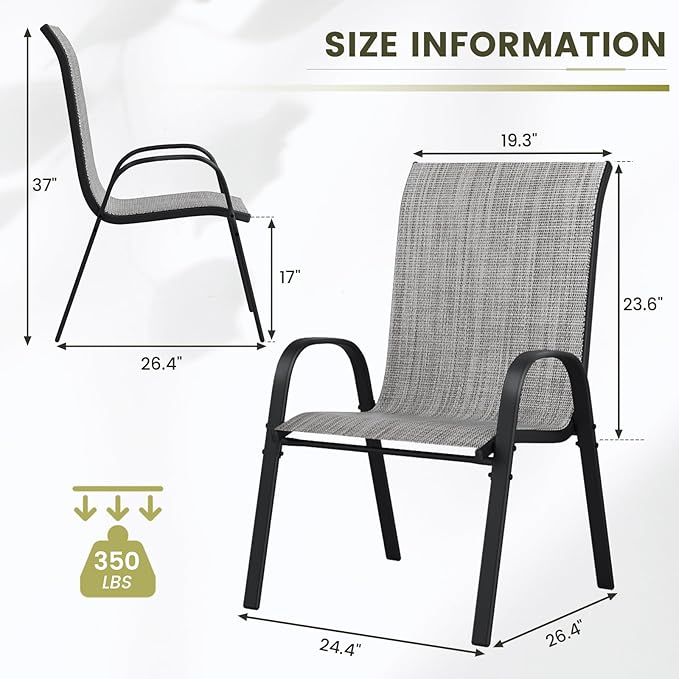 UDPATIO Patio Chairs Set of 2, Stackable Outdoor Dining Chairs - Image 3