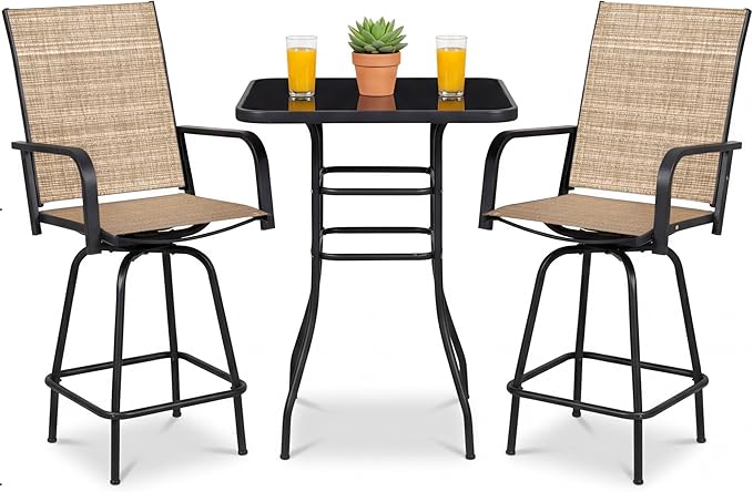 Homall 3 Piece Outdoor Patio Swivel Bar Stools Set, High Top Table by Homall