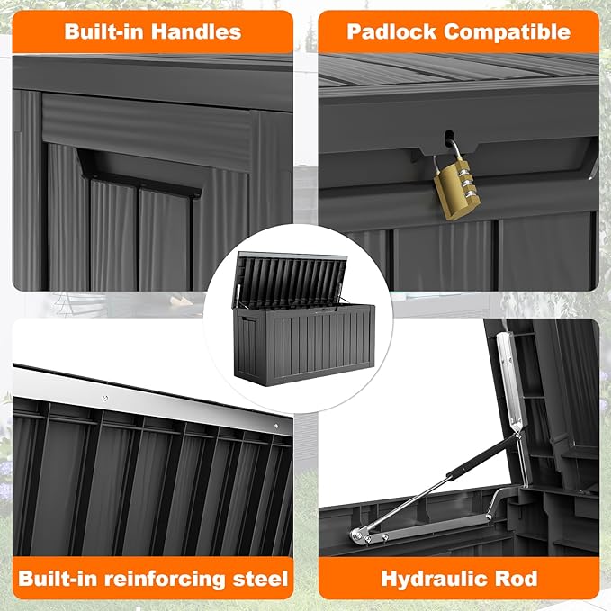EasyUp 80 Gallon Resin Deck Box Storage Outdoor Waterproof Boxes Lockable UV - Image 3