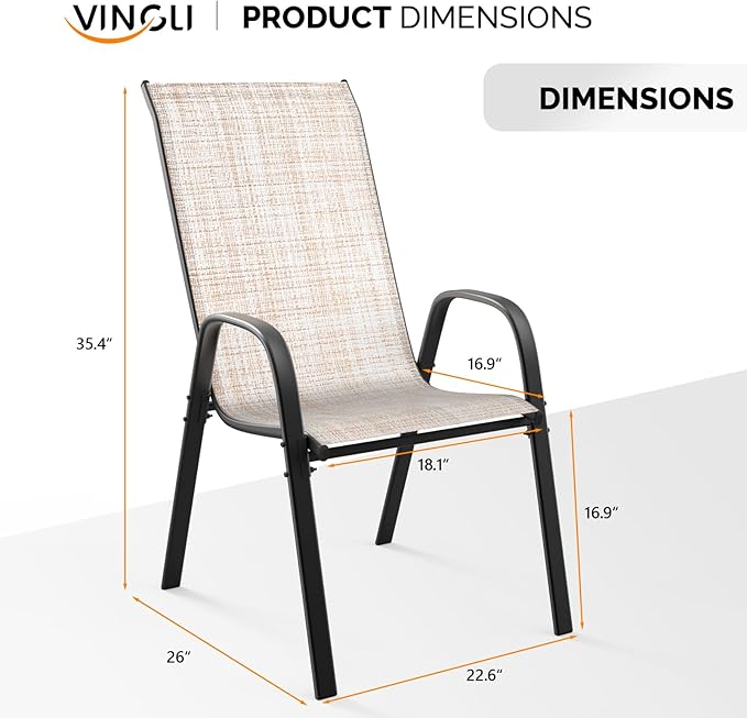 VINGLI Patio Chairs Set of 6 – Stackable Outdoor Dining Chairs - Image 3