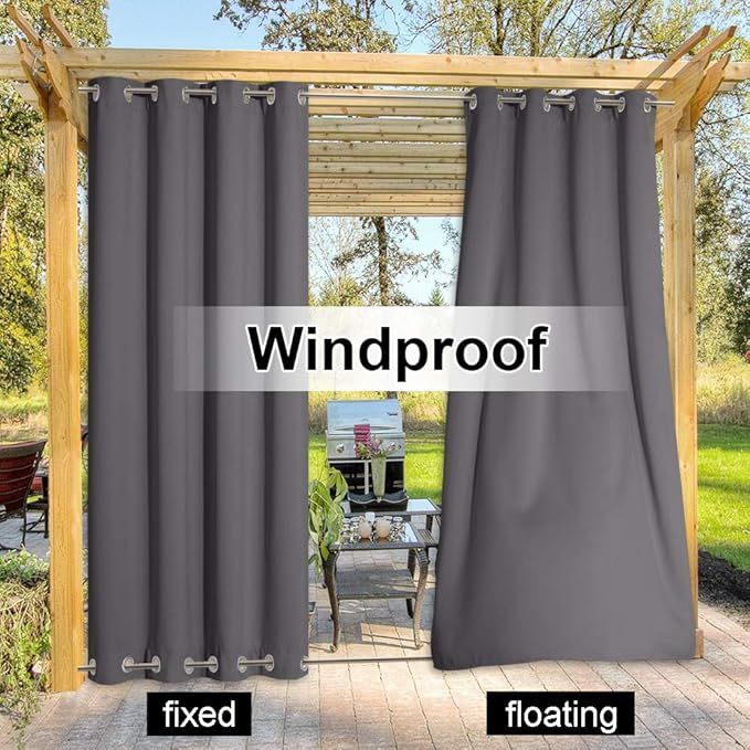 NICETOWN 2 Panels Grey Blackout Outdoor Curtains - Image 4
