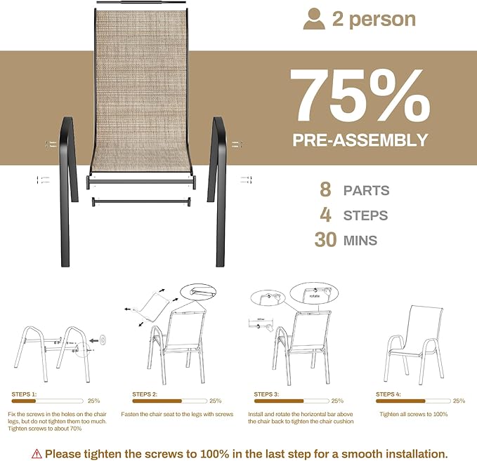 TLSUNNY Patio Chairs, Stackable Textilene Outdoor Dining Furniture - Image 6
