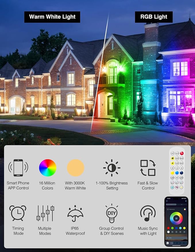 Spot Lights Outdoor, Smart RGBW LED Color Changing Landscape Lighting - Image 3