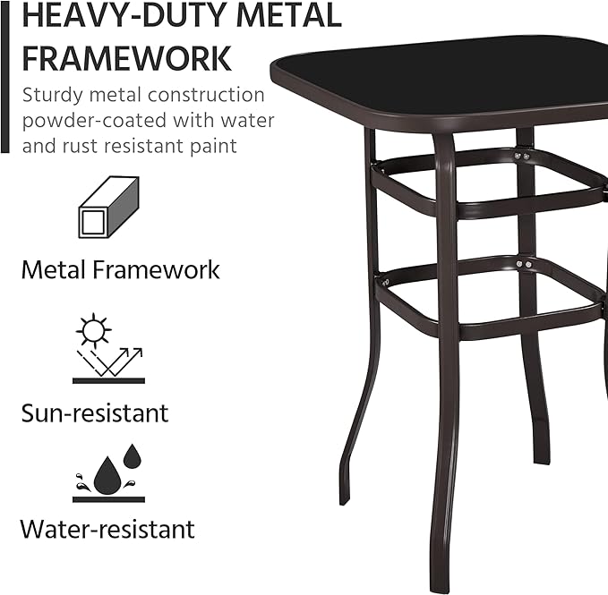 Yaheetech Patio Bar Table Tempered Glass, Height High Top Outdoor Pub Height - Image 6