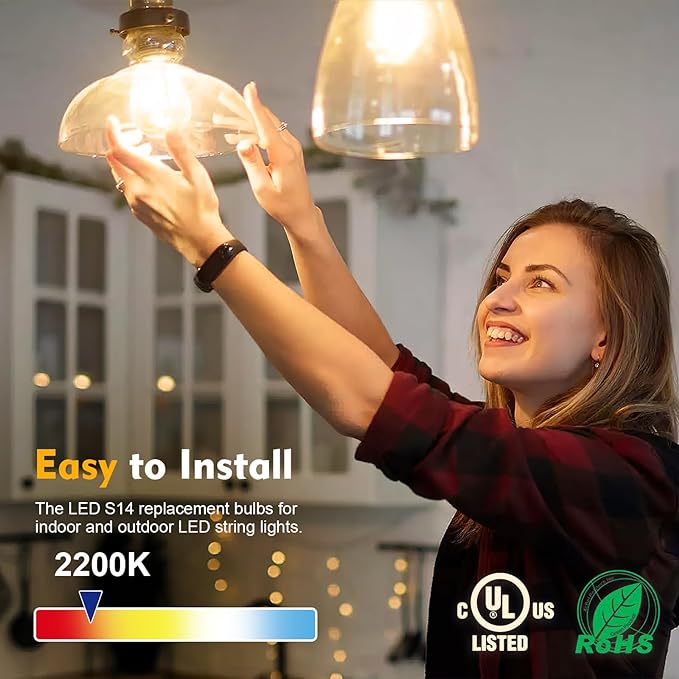 24 Pack LED S14 Replacement Light Bulbs, Waterproof 1W Vintage Edison Bulbs - Image 2