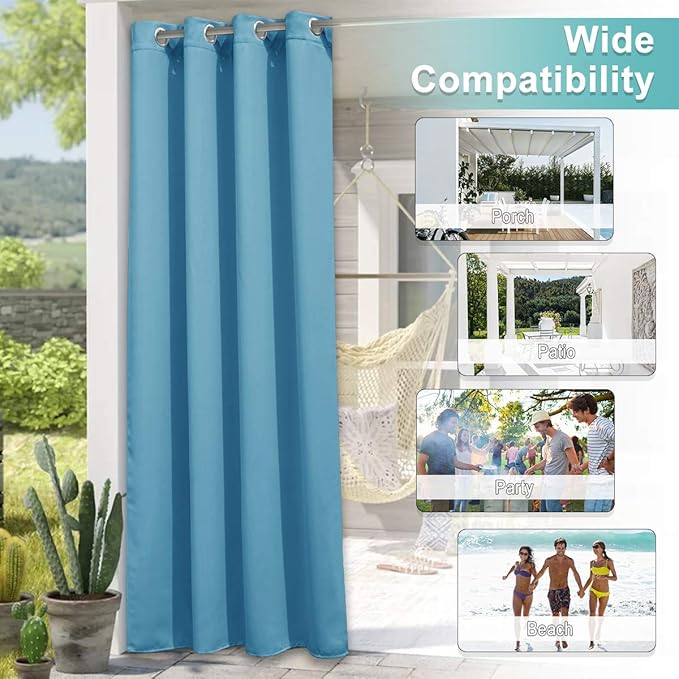 NICETOWN Sunlight Blocking Teal Blue Outdoor Curtain 95" L - Image 5