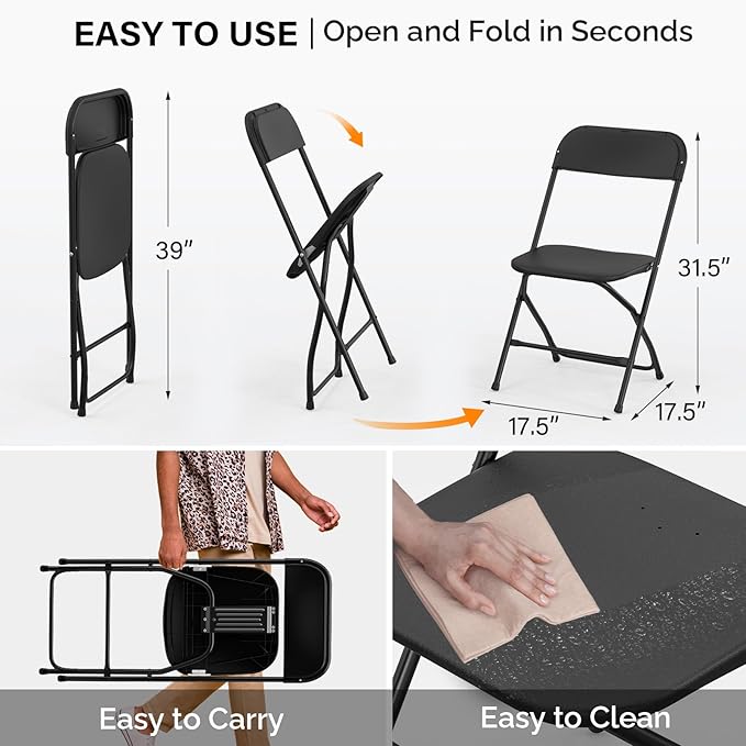 VINGLI 8 Pack Black Plastic Folding Chair, Indoor Outdoor Portable Stackable - Image 3
