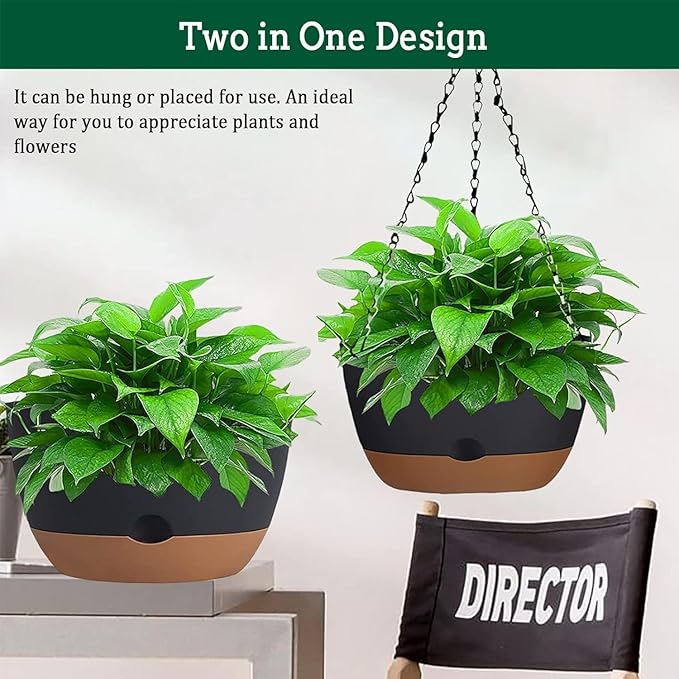 2 Pack Hanging Planters Set, 10 Inch Indoor Outdoor Hanging Plant Pot Basket - Image 7