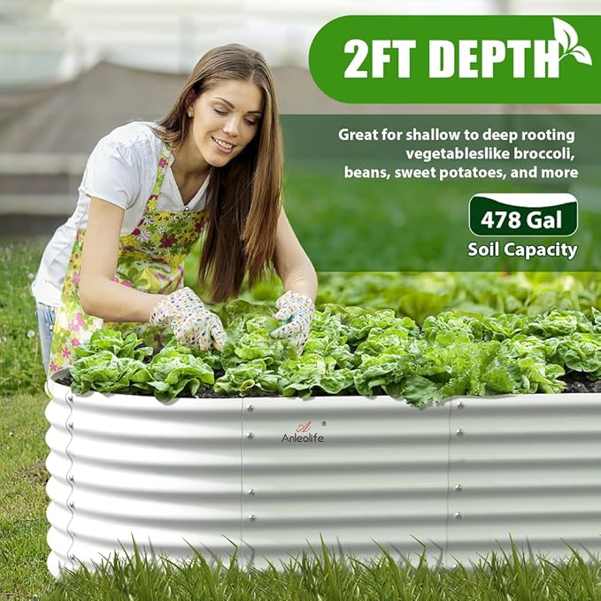 A ANLEOLIFE 8X4X2 ft Galvanized Raised Garden Beds Outdoor, Oval Large Metal - Image 8
