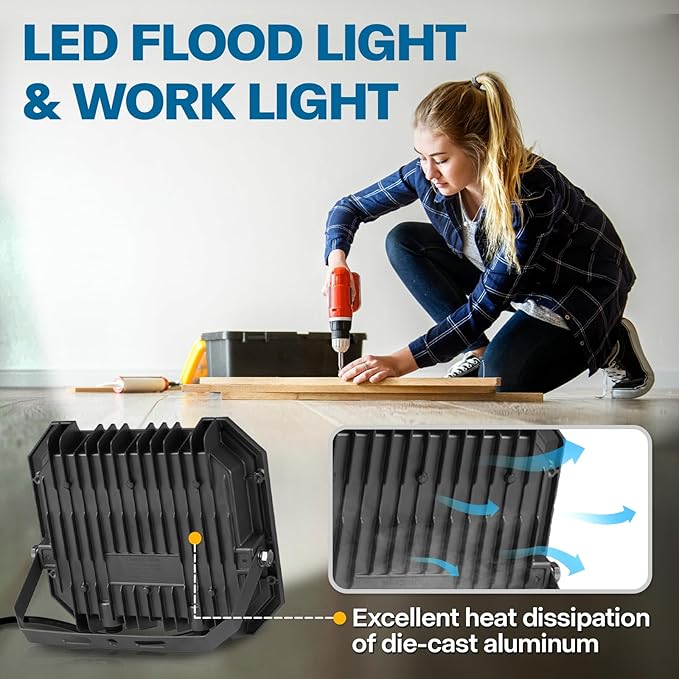 2 Pack LED Flood Lights Outdoor, 150W 15000LM Super Bright Floodlight Outside - Image 6
