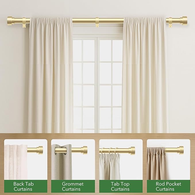 Curtain Rods for Windows 48 to 84, 1 Inch Adjustable Gold Heavy Duty Long - Image 5