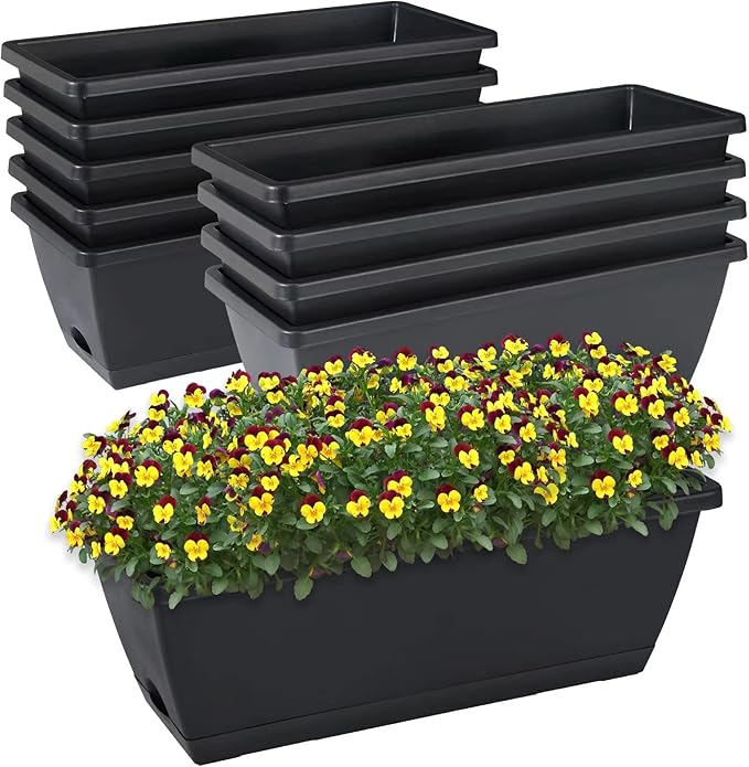 Window Box Planter, 10 Pack Plastic Vegetable Flower Planters Boxes 17 Inches by CHUKEMAOYI