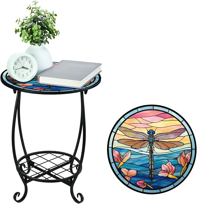 Outdoor Side Table Round Small Mosaic Patio Accent Indoor End Plant Coffee Tea - Image 6