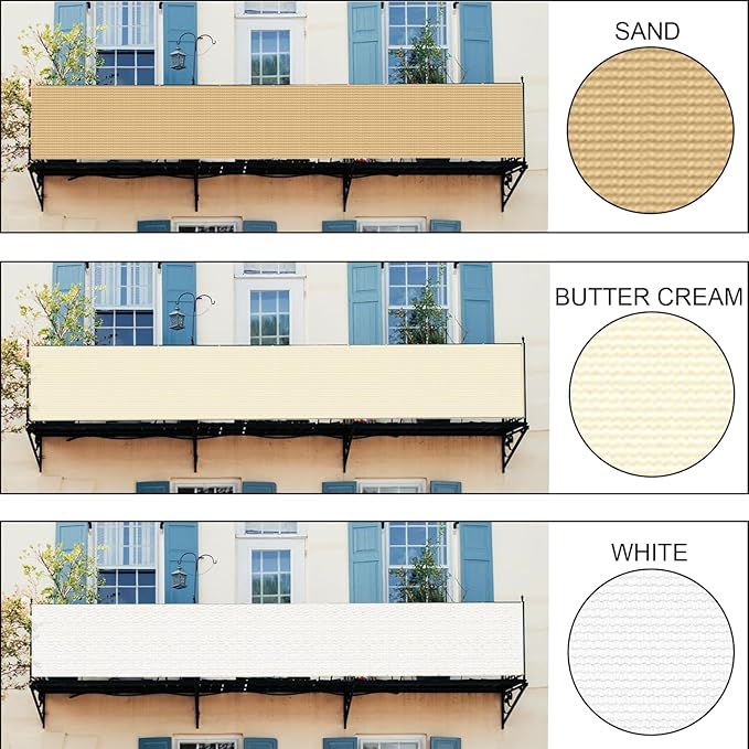 LOVE STORY Custom Size 3'x16' Butter Cream Balcony Privacy Screen, UV Block - Image 3
