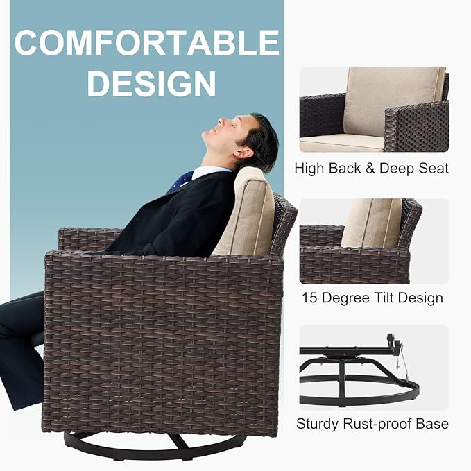 Belord Wicker Patio Furniture 5 Piece Outdoor Sofa Set, Oversize Outdoor Swivel - Image 4