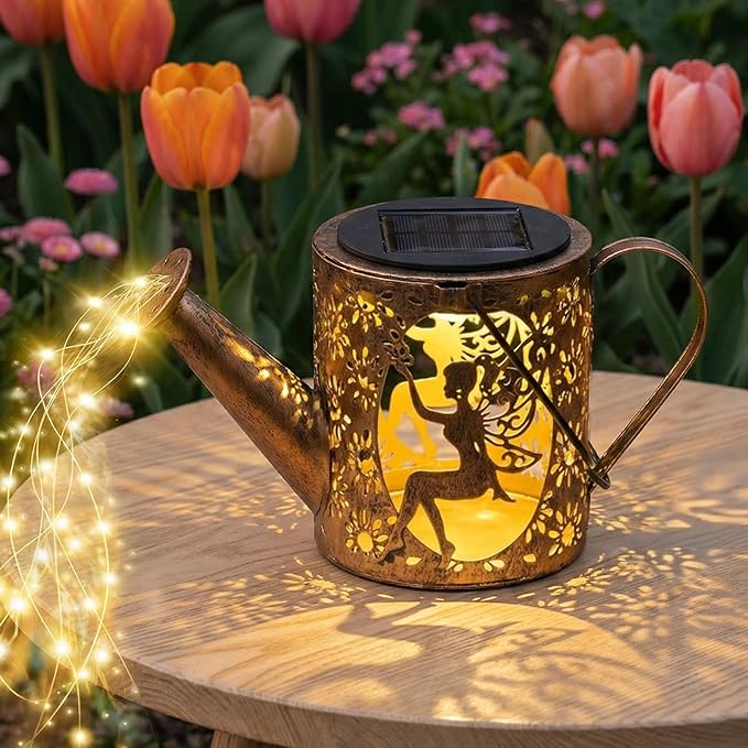 Solar Watering Can Lights with Fairy & Flowers, Outdoor Garden Decor with - Image 8