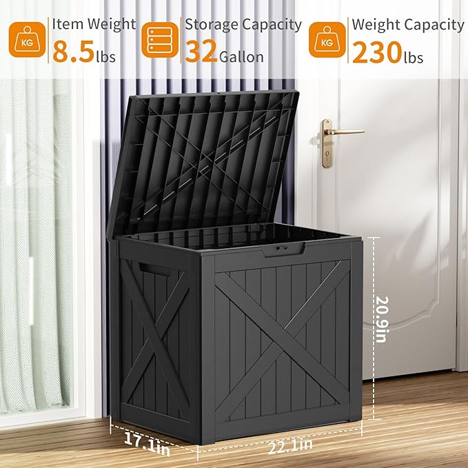 32 Gallon Outdoor Deck Box, Lockable Waterproof Outdoor Storage Boxes - Image 4
