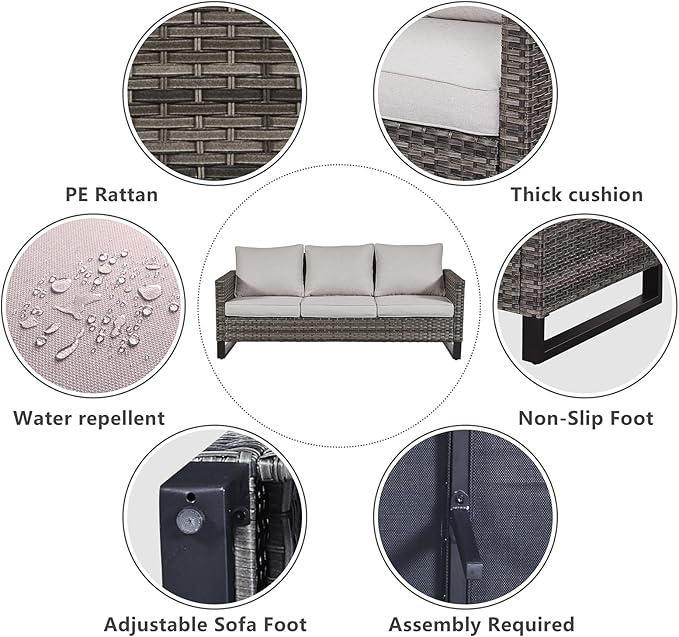 Belord 7 PCS Outdoor Furniture Set, Mixed Grey Wicker, Includes Swivel Rocker - Image 4