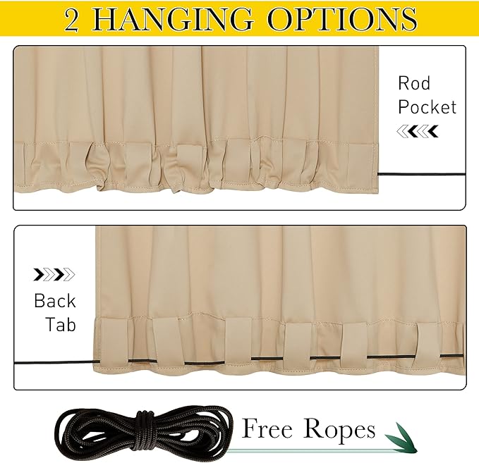 NICETOWN 2 Panels Outdoor Patio Curtains Windproof & Waterproof, Top & Bottom - Image 3