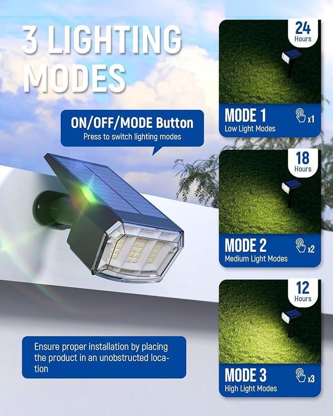 Solar Lights Outdoor Lighting IP65 Waterproof, 63LED Solar Spotlights, 3 Pack - Image 2