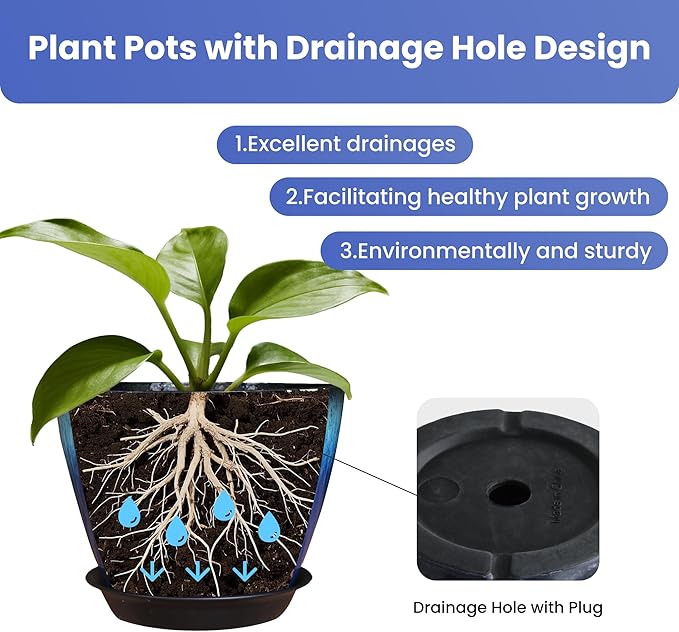 8 inch Plant Pots with Drainage Holes, Modern Glossy Finishing Planter - Image 3