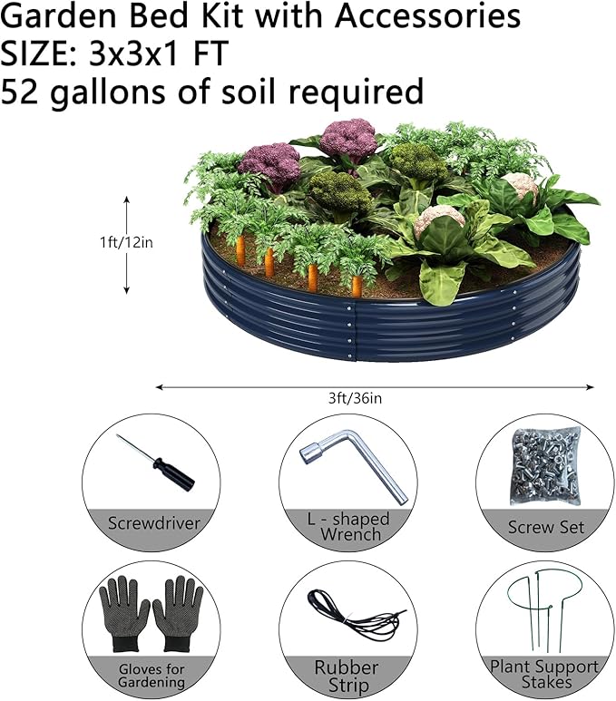 Galvanized Metal Planter Round Raised Garden Bed Kit - Image 3