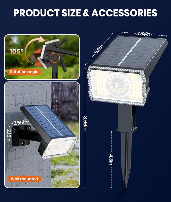 2-Pack Solar Lights Outdoor Waterproof IP67, 3 Color Modes - Image 5
