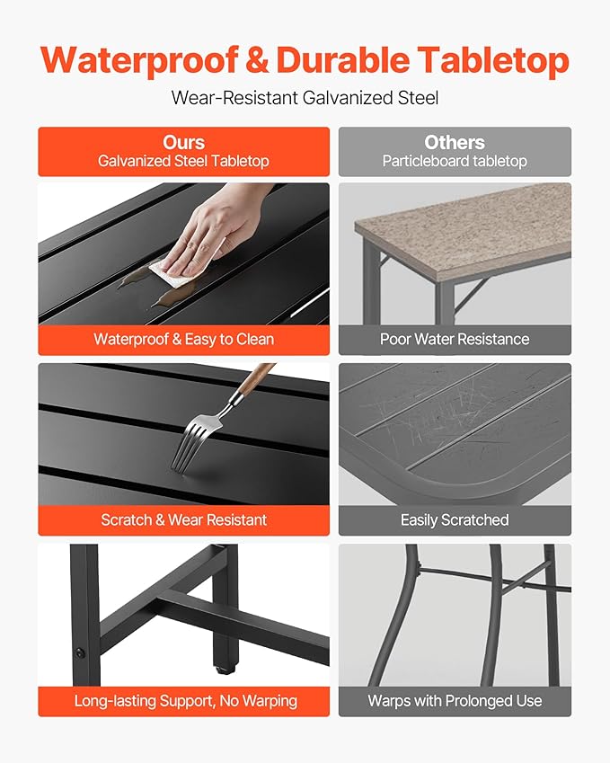 VEVOR Outdoor Bar Table, 63 x 15 in Patio Bar Table, Waterproof Top & Sturdy - Image 5