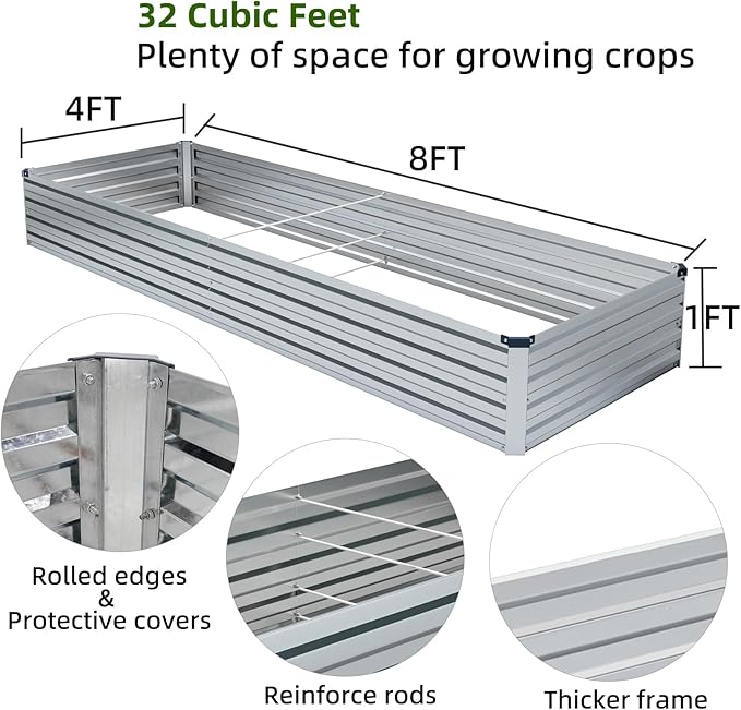 2 Pack 8x4x1FT Galvanized Raised Garden Beds Kit Outdoor Metal Gardening - Image 4