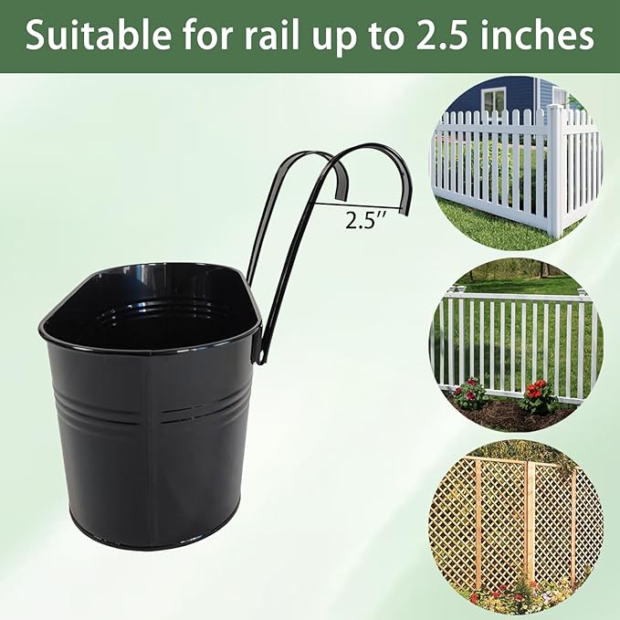8 Pack Metal Hanging Planter for Outdoor Plants, 10 Inch Black Fence Planters - Image 5