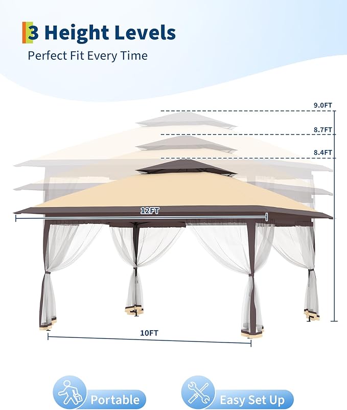 Canopy Tent 12x12 ft, Pop Up Gazebo One-Push Setup - Image 3