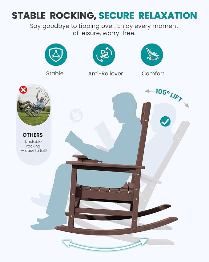 SERWALL HDPE Outdoor Rocking Chair Set of 4, Oversized Patio Rocking Chairs - Image 5