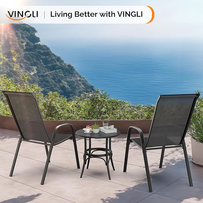 VINGLI 4 Pack Stackable Outdoor Bar Chairs – High Back Sling Chairs - Image 8