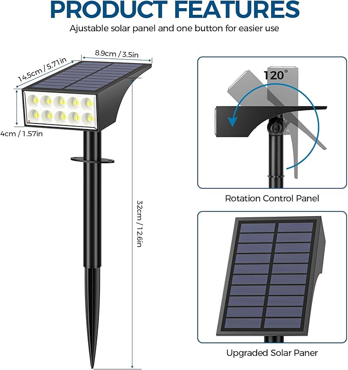 Solar Lights Outdoor Waterproof, Solar Spot Lights- 2 Pack/4 Mode LED - Image 7