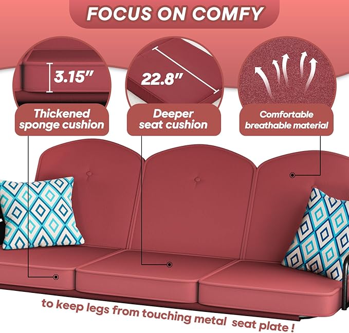 3 Seat Outdoor Porch Patio Swing - Image 5