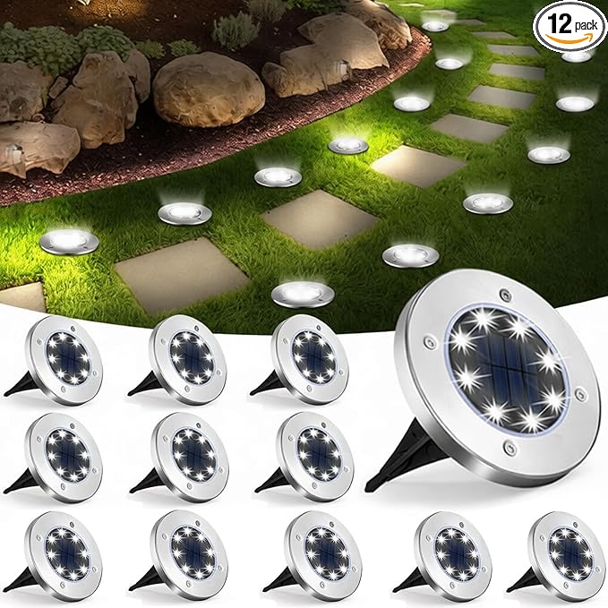 UFOND 12 Pack Solar Ground Lights，Outdoor Waterproof LED Gardenlight, Disklights by UFOND