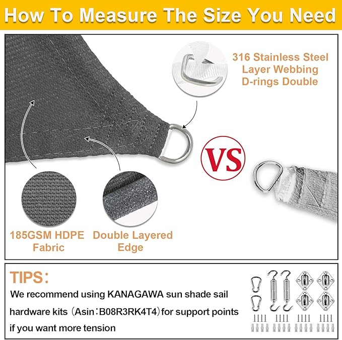 KANAGAWA Sun Shade Sail Curved 20'X26' Dark Gray Rectangle Outdoor Shade Cover - Image 3