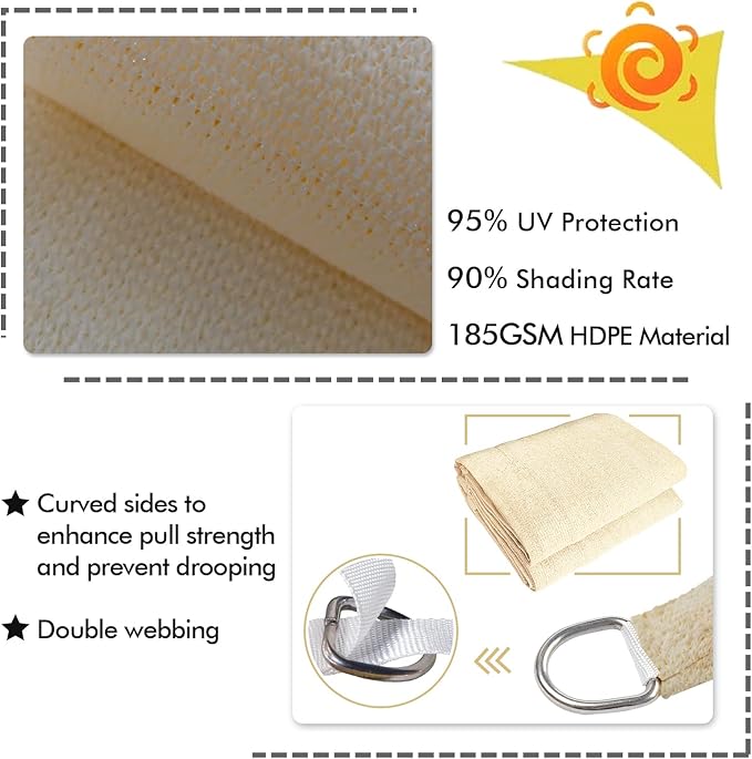 KANAGAWA 6'X22' Cream Custom Size Sun Shade Sail Rectangle UV Block Canopy Cover - Image 3