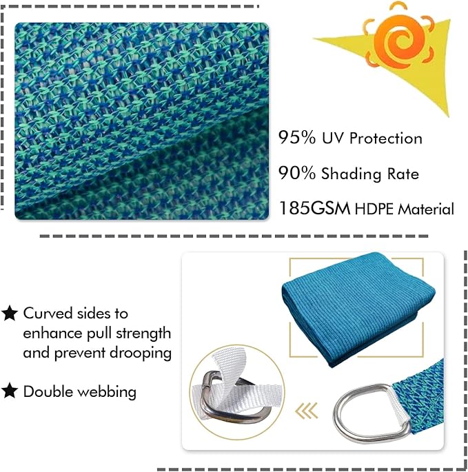 KANAGAWA 7'X7' Turquoise Mix Custom Size Sun Shade Sail Square UV Block Canopy - Image 3