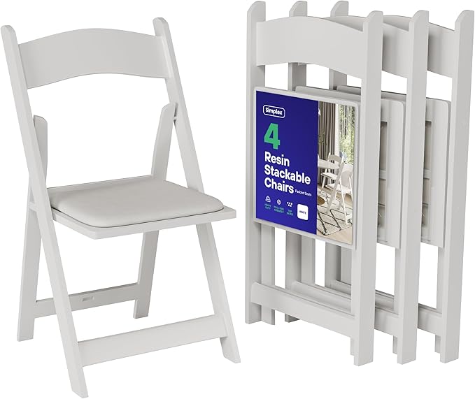 SIMPLEX 4 White Folding Chairs – Resin Stackable Foldable Chairs by Simplex