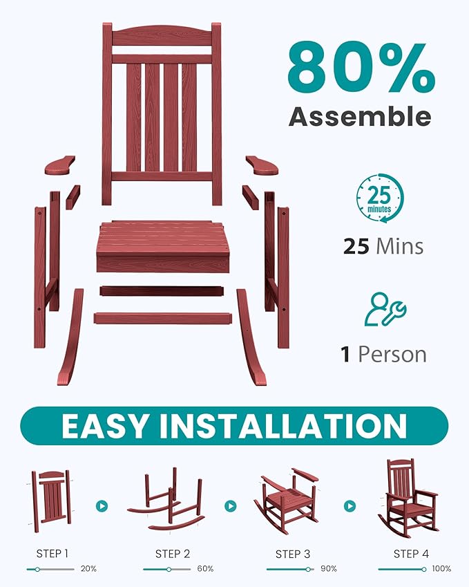 SERWALL Patio Rocking Chairs Set of 2, HDPE Outdoor Rockers - Image 6