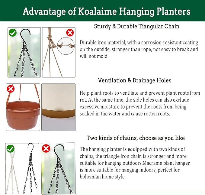 Hanging Planters for Indoor Plants, 2 Pack 10 Inch Self Watering Pots - Image 6