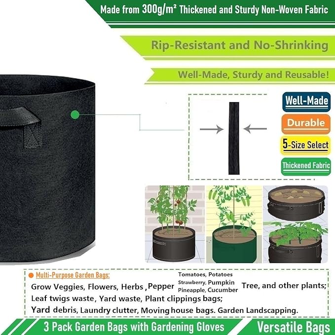 3-Pack 50 Gallon Thickened Plant Grow Bags Large Heavy Duty Fabric Plant Pots - Image 5
