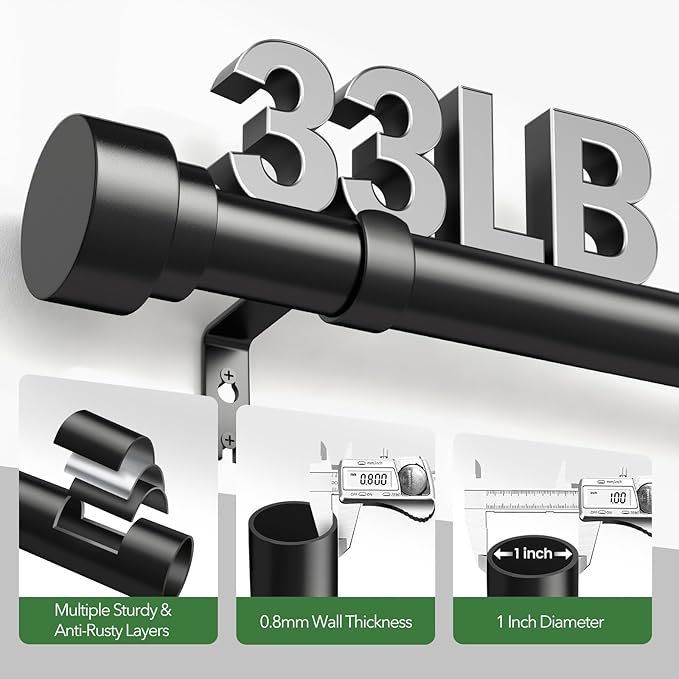 Time Forest Black Curtain Rods for Windows 48 to 84 Inch, 1 Inch Diameter - Image 4