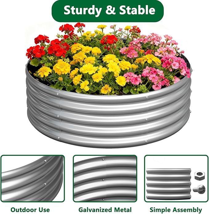 zizin 2 Pcs Round 3x3x1ft Raised Garden Bed Kit Metal Planter Box - Image 4