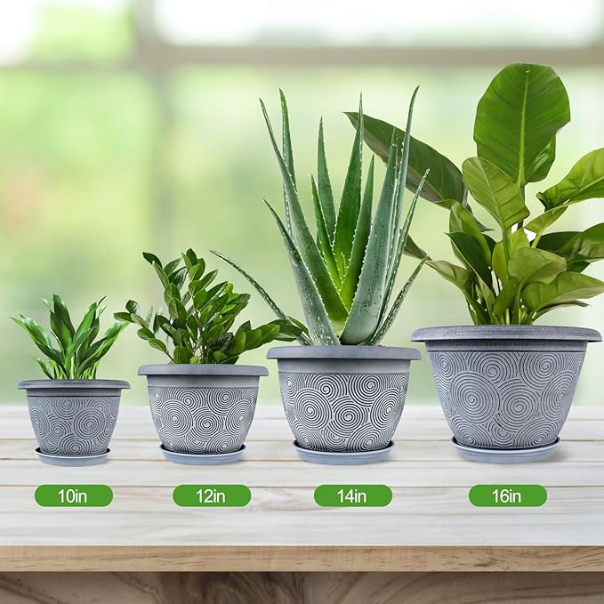 14 Inch Large Planter Pot for Plants Indoor Outdoor, 4 Pack Plastic Flower Pots - Image 6
