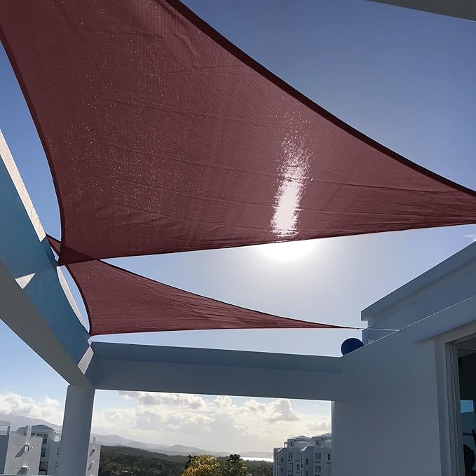 SUNNY GUARD Sun Shade Sail 12' X 12' X 17' Triangle Brown UV Block Sunshade by SUNNYGUARD