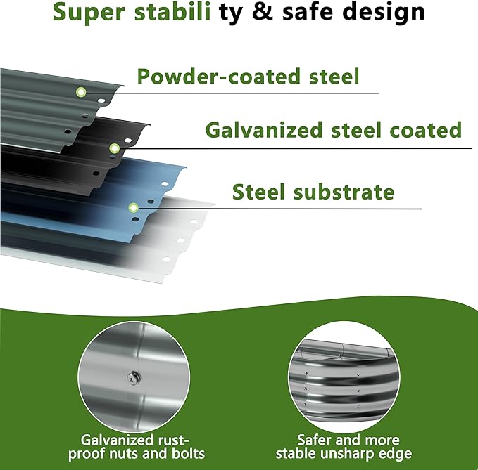 8x2x1ft Galvanized Oval Raised Garden Bed, Outdoor Planter Box Metal Patio Kit - Image 3