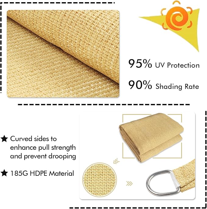 KANAGAWA 10'X24' Sand Custom Size Sun Shade Sail Rectangle UV Block Canopy Cover - Image 3