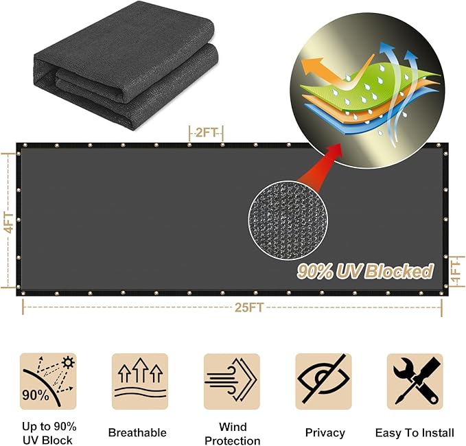 UPGRADE Privacy Fence Screen 6'x4' Dark Grey Outdoor 90% Visibility Blockage - Image 3